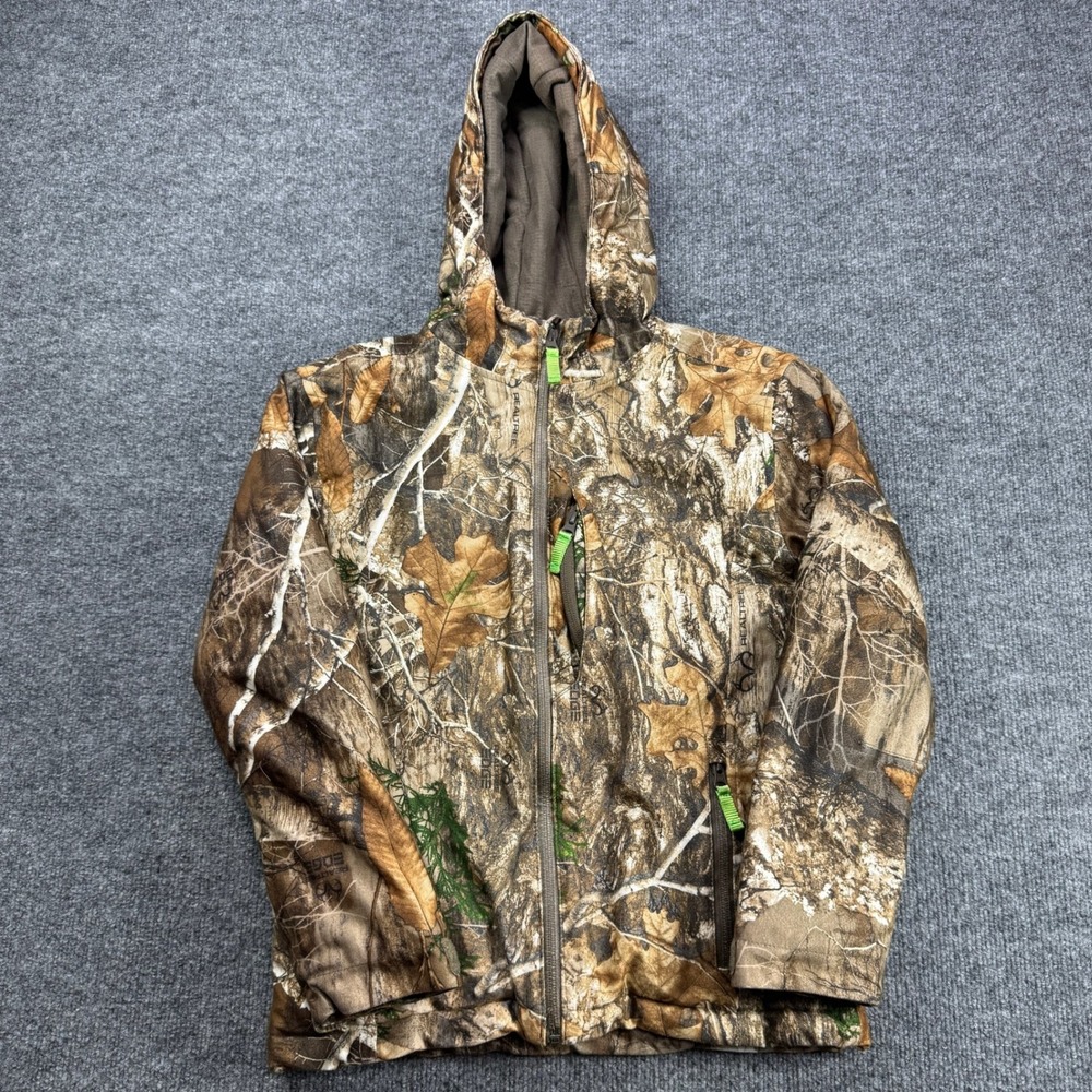 Realtree Edge Jacket Mens Medium Brown Camo Hooded Hunting Full Zip